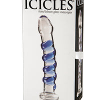 Icicles Sapphire Spiral Glass Dildo Box Front